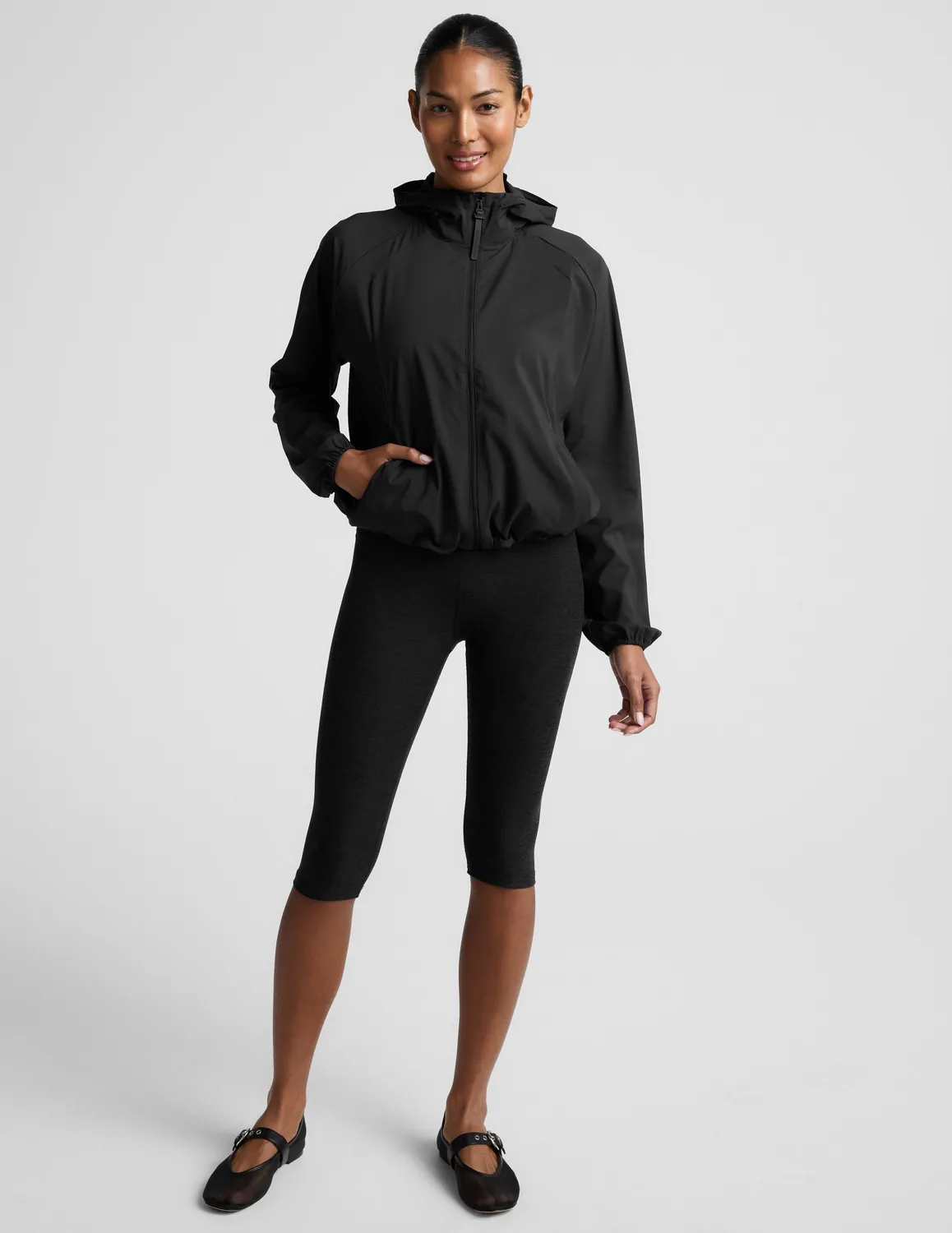 Beyond Yoga Cross Country jacka Black packbar huva