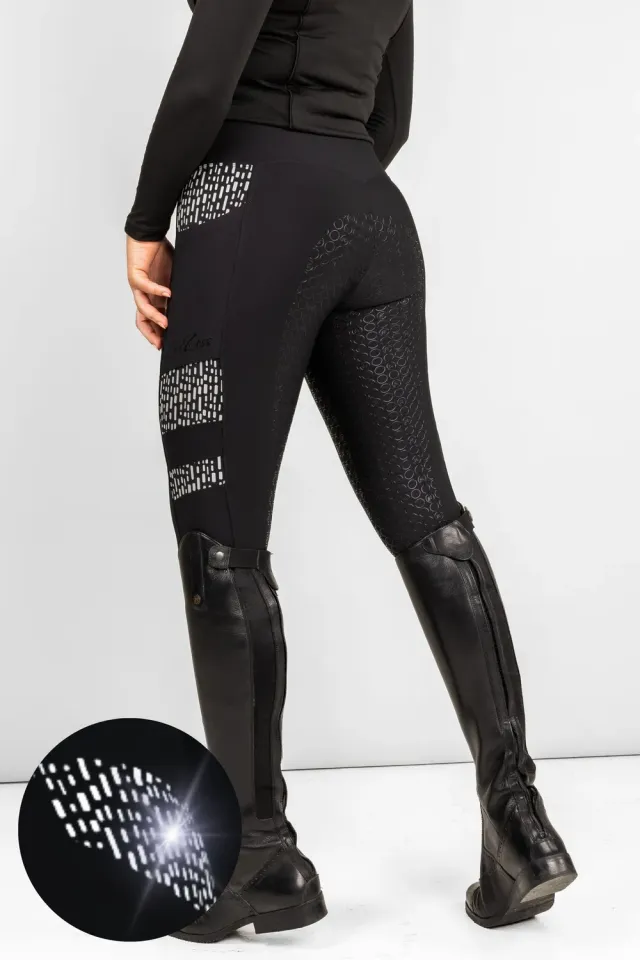 ZacZess Reflective ridleggings svart Full Grip hög midja