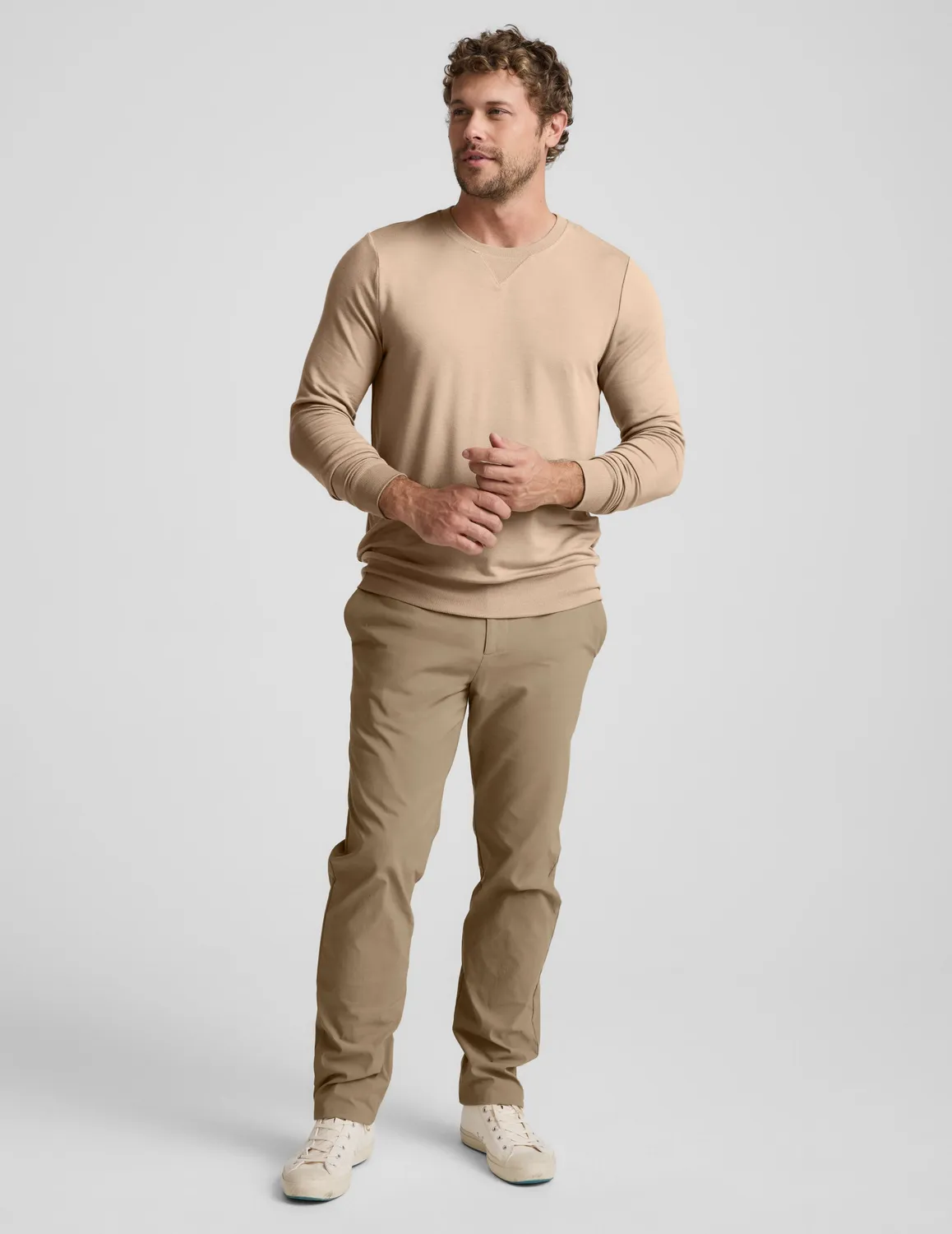 Beyond Yoga Always Beyond Crew Pullover Sweatshirt Tan Modal