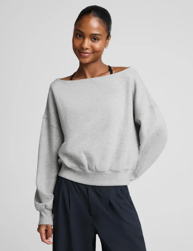 Beyond Yoga LuxeFleece 2.0 Off The Shoulder tröja Heather Gray bomull