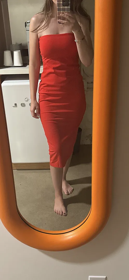 Beyond Yoga Spacedye Strapless Dress klänning röd midi