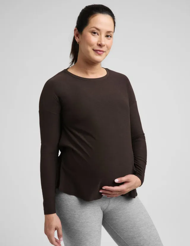 Beyond Yoga Featherweight mammalångärmad brunmelerad