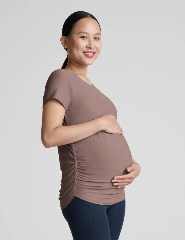 Beyond Yoga Featherweight One & Only Maternity Tee t-shirt Rosey Taupe Heather