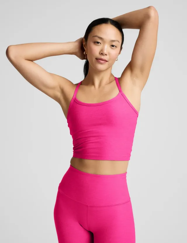 Beyond Yoga Spacedye Slim Racerback Cropped Tank topp Pink Glow Heather med bh