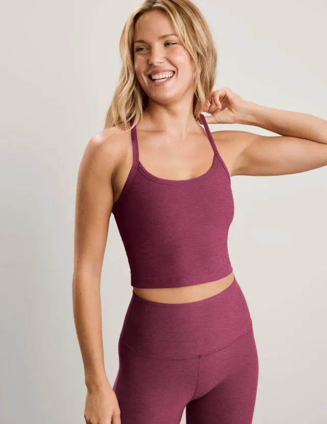 Beyond Yoga Spacedye Slim Racerback Cropped Tank topp Pomegranate Heather med bh