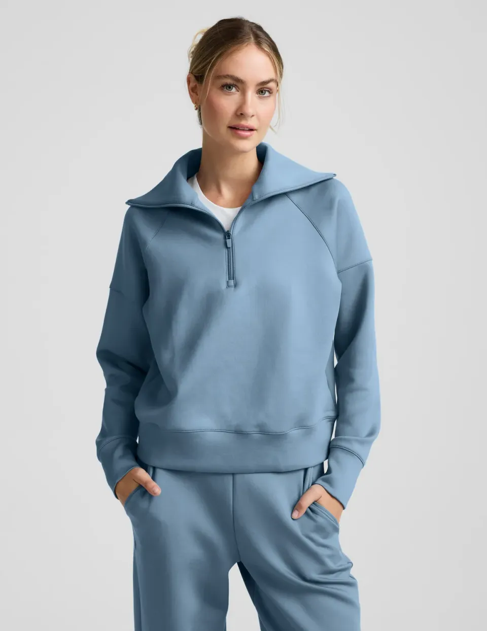 Beyond Yoga In the Flow 1/4 Zip Pullover Tröja Lunar Blue