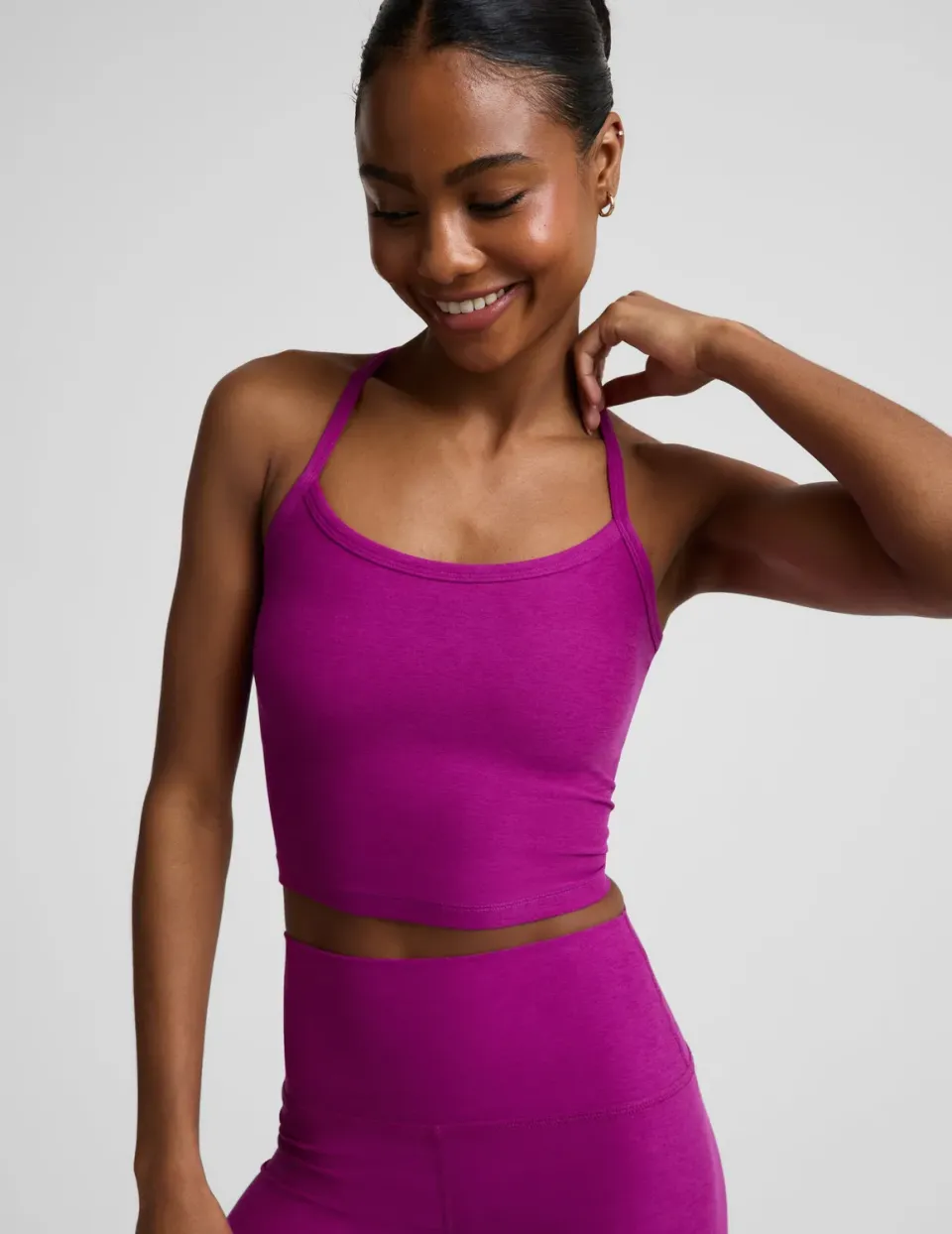 Beyond Yoga Spacedye Slim Racerback Cropped Tank topp Berry Bliss Heather med bh