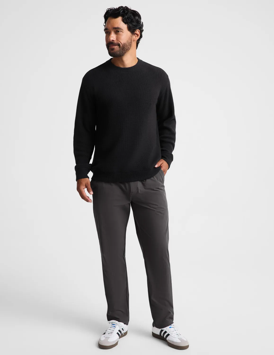 Beyond Yoga Rest Day Waffle Crewneck tröja svart våffelstickad