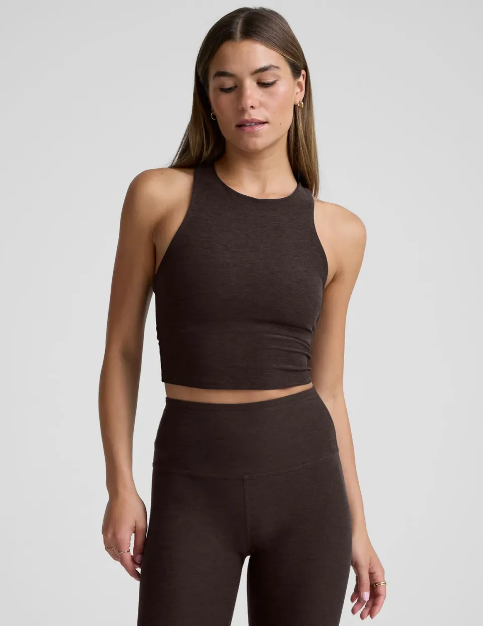 Beyond Yoga Spacedye Refocus Cropped Tank topp Dark Chocolate inbyggd bh