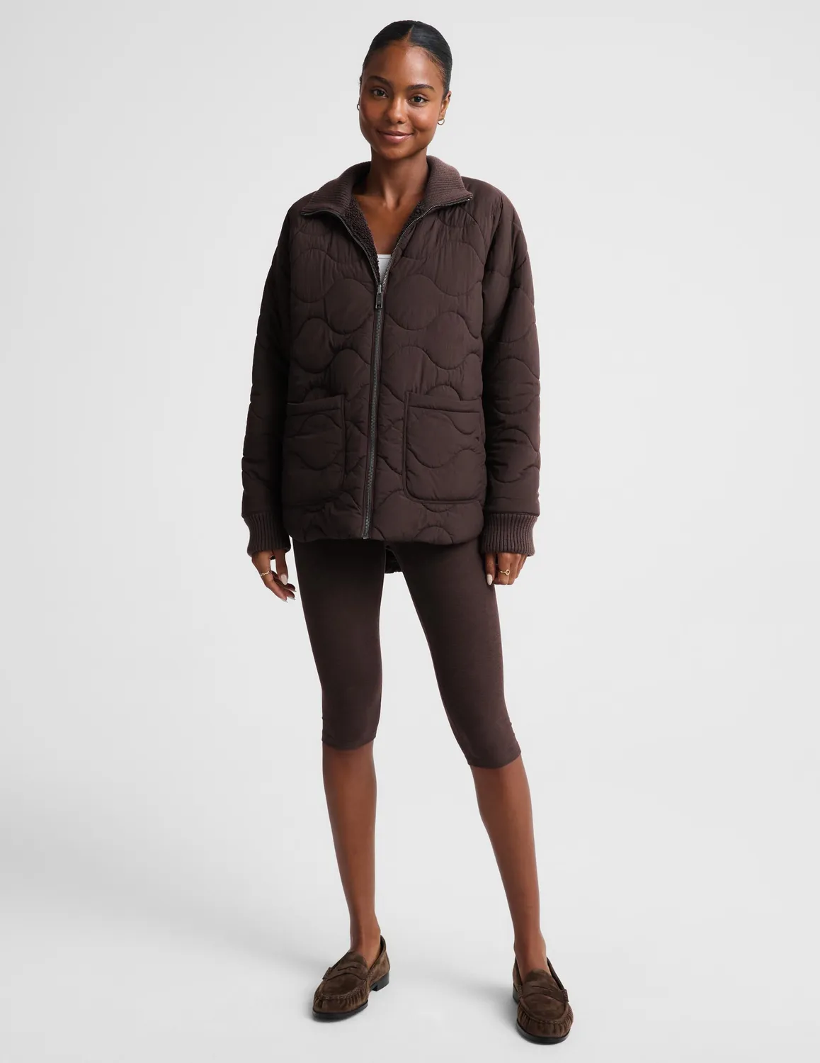 Beyond Yoga Roam Quilted Vändbar Jacka Dark Chocolate vändbar