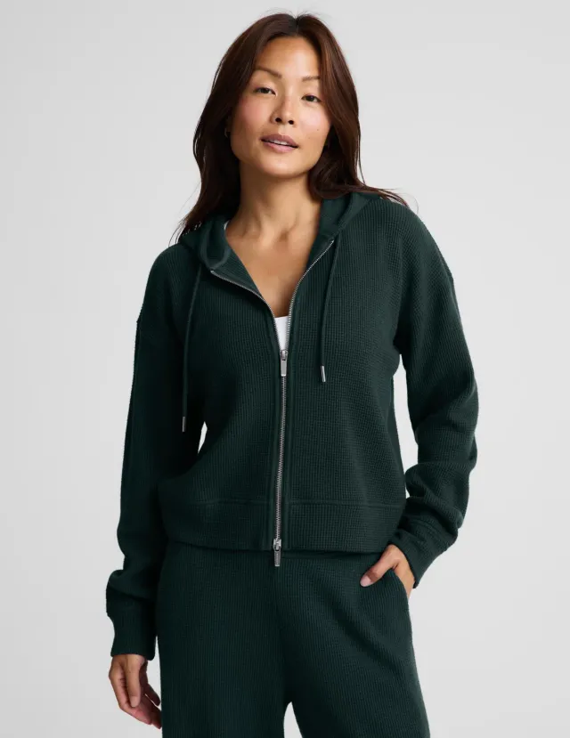 Beyond Yoga Rest Day Waffle Hooded Jacket hoodie dark ivy avslappnad