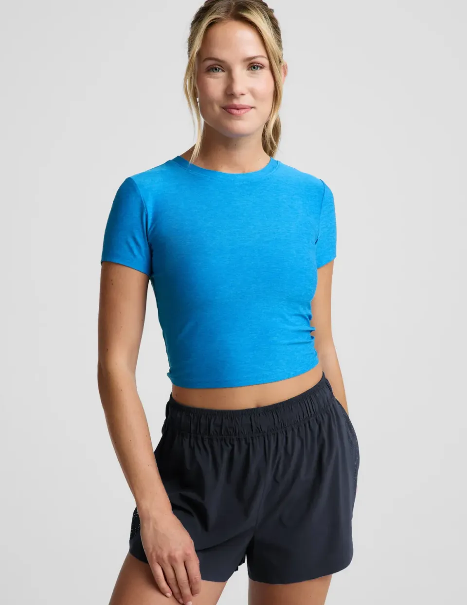 Beyond Yoga Featherweight Cropped Tee träningstopp Malibu Lagoon Heather lätt