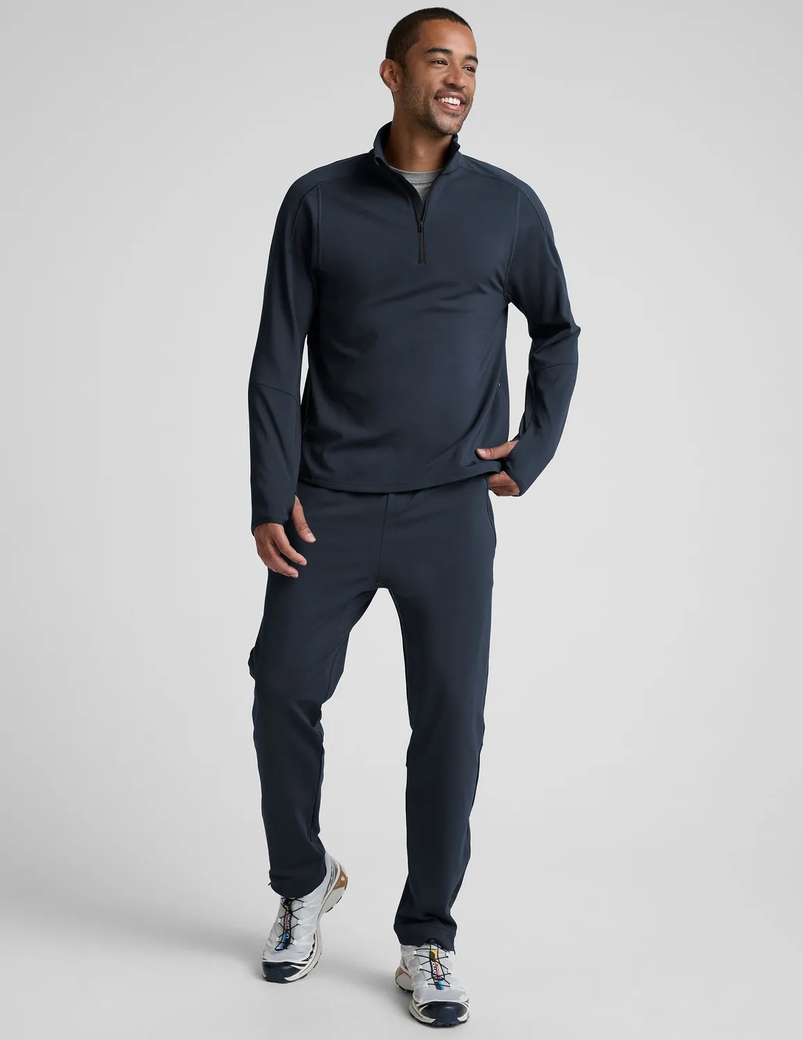 Beyond Yoga Pacer Fleece Quarter Zip tröja Navy borstad