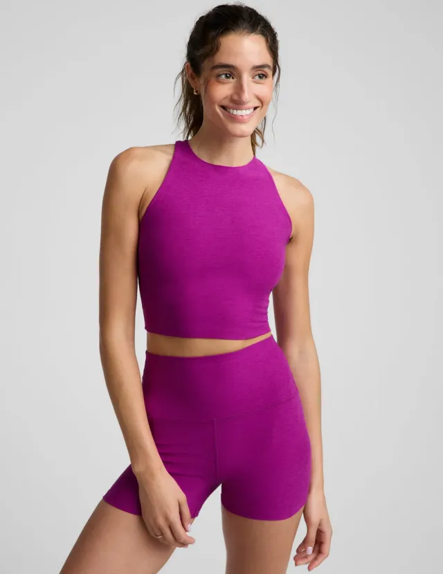 Beyond Yoga Spacedye Refocus Cropped Tank topp Berry Bliss Heather inbyggd bh