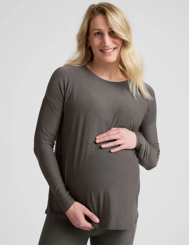 Beyond Yoga Featherweight Feels Like Home mamatröja True Gray Heather amningsvänlig