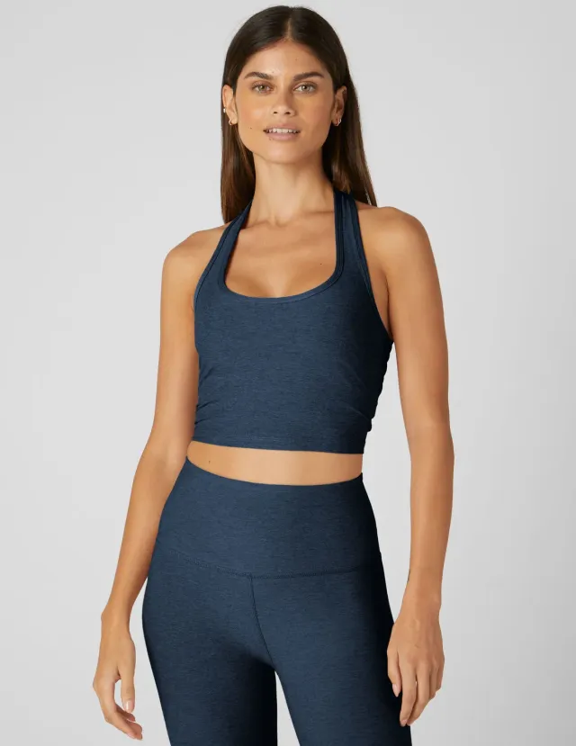 Beyond Yoga Spacedye Well Rounded Cropped Halter Tank linne Nocturnal Navy med bh