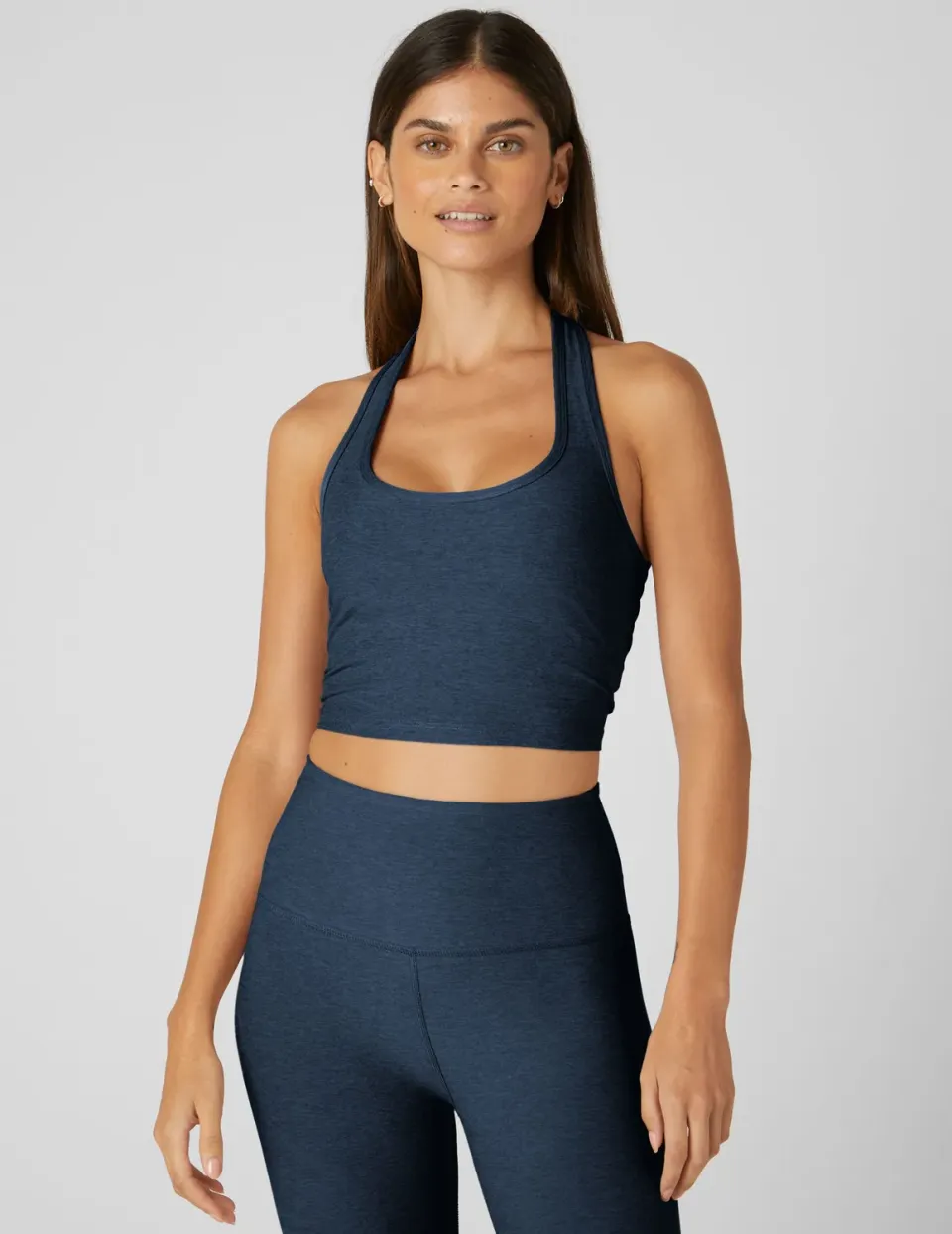 Beyond Yoga Spacedye Well Rounded Cropped Halter Tank linne Nocturnal Navy med bh