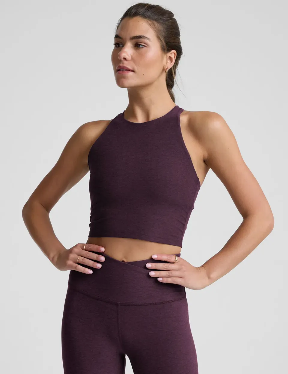 Beyond Yoga Spacedye Refocus Cropped Tank linne Eggplant Purple Heather med bh