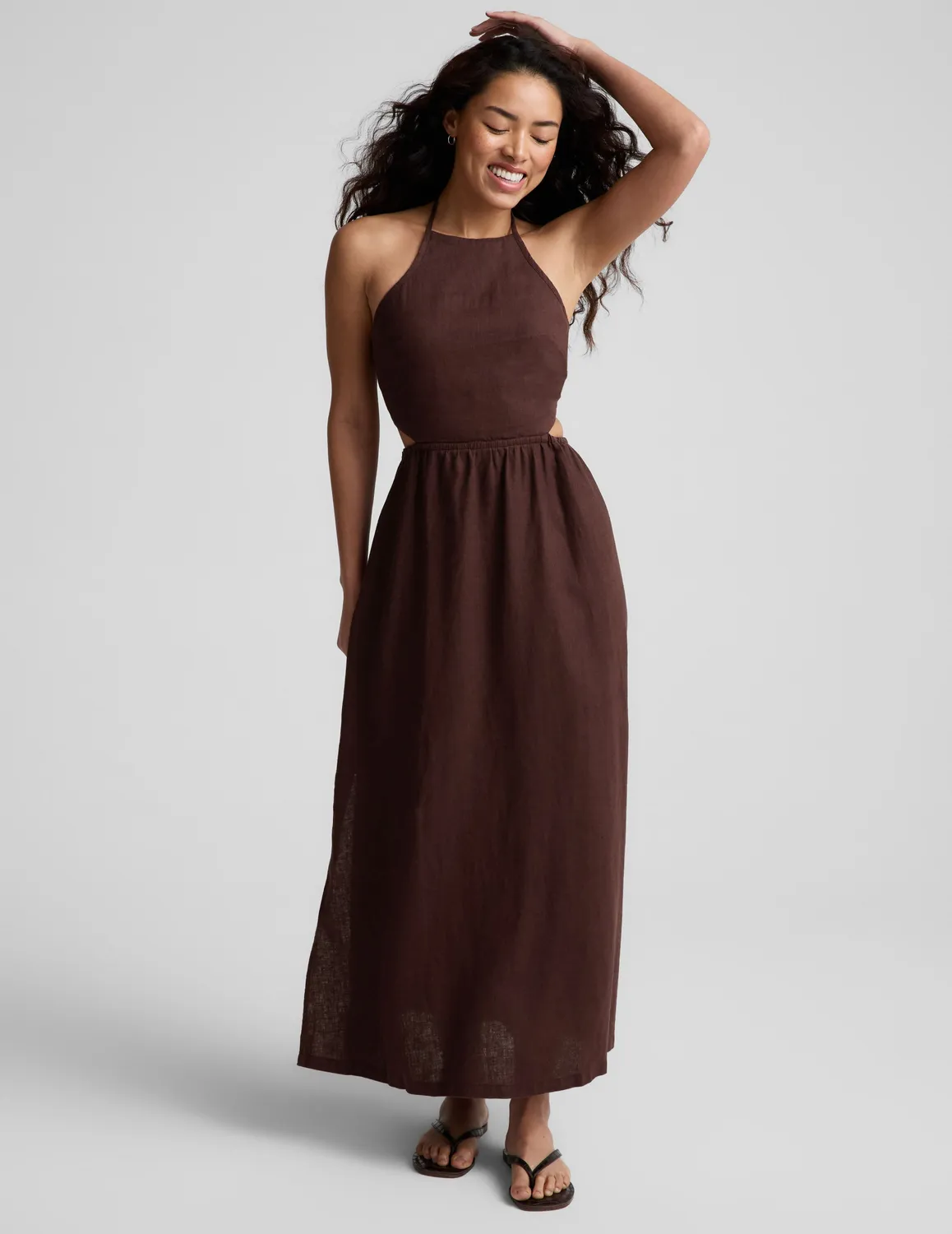 Beyond Yoga SoftWash Linen Halter maxiklänning ljusbrun