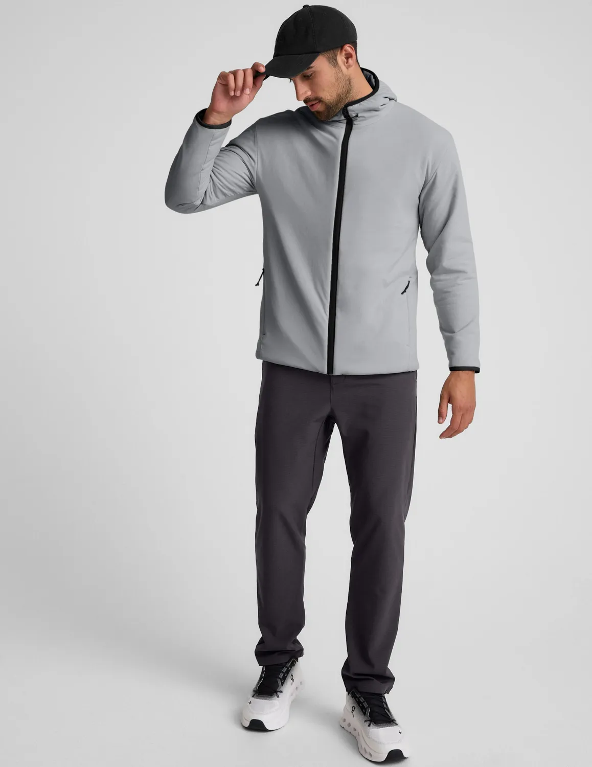 Beyond Yoga In Flight Insulated Men's Hooded Jacket jacka frostgrå