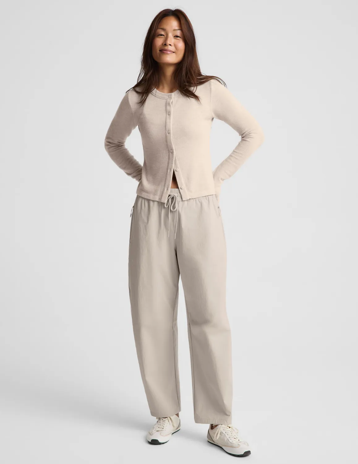 Beyond Yoga LuxeLayer Fitted Cardigan kofta Oatmeal Heather figurnära