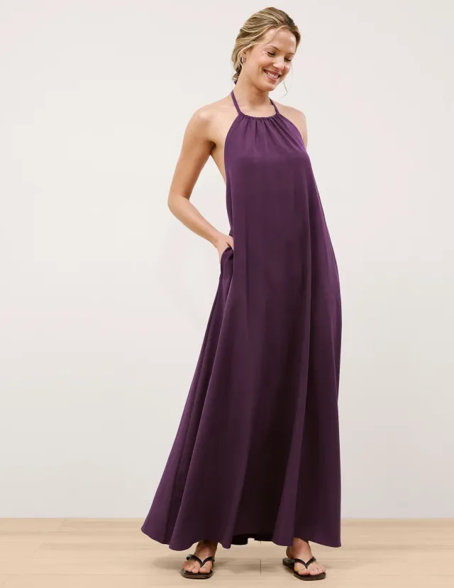 Beyond Yoga Go With The Flow halter maxiklänning Brilliant Blackberry fickor