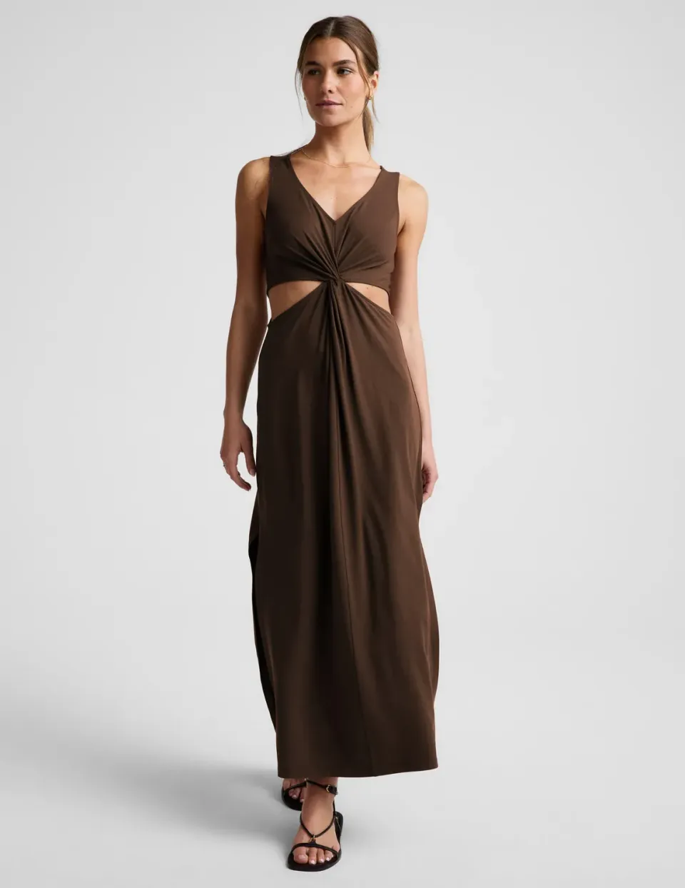 Beyond Yoga Around The World Front Twist Maxi klänning brun espresso