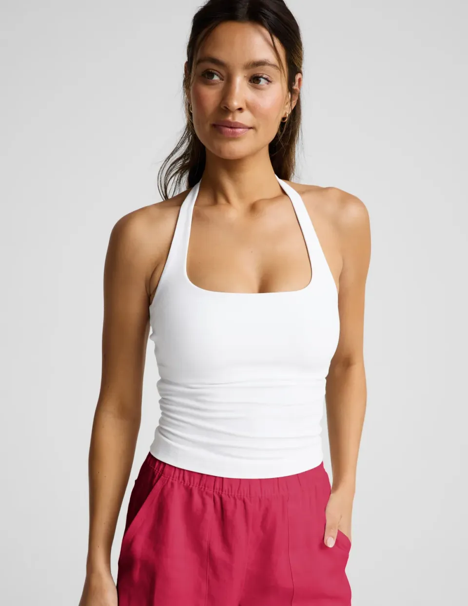 Beyond Yoga Spacedye Square Halter Tank linne vit med bh