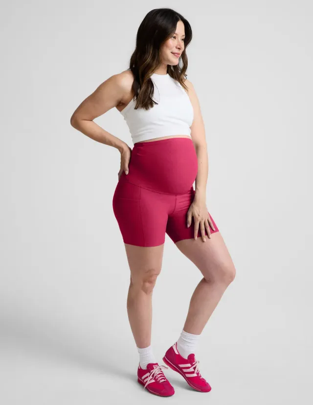 Beyond Yoga Spacedye Keep Pace 5" gravidshorts Berry Red Heather mjuk