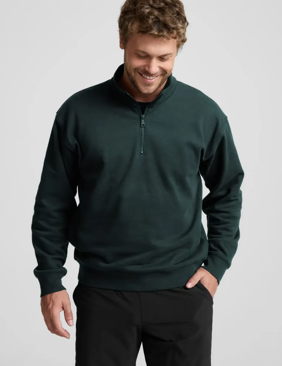 Beyond Yoga LuxeFleece Half Zip pullover Cypress Green unisex