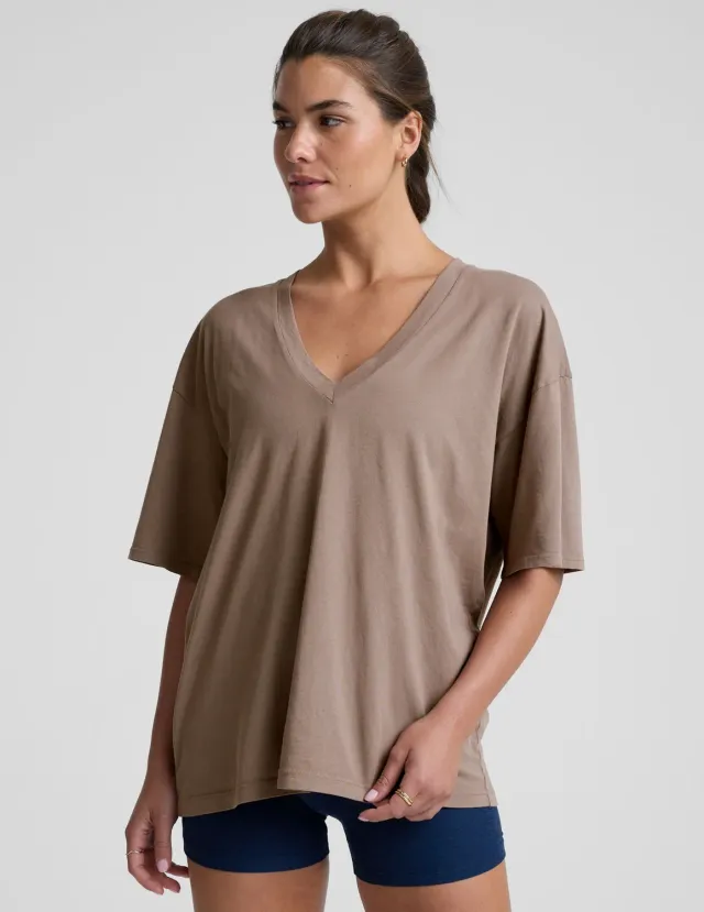 Beyond Yoga Oversized V-neck Cotton Tee t-shirt Neutral Mauve bomull