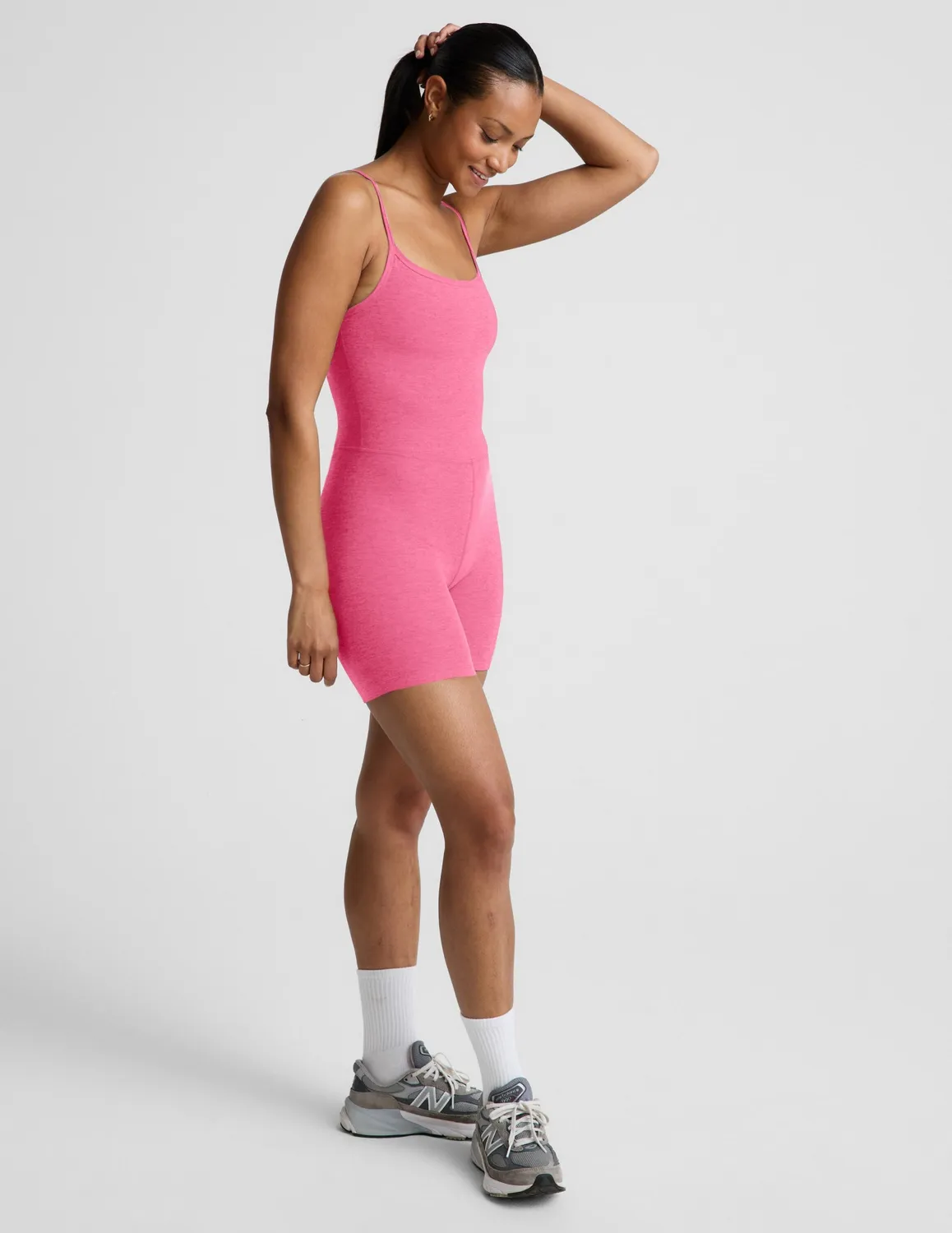 Beyond Yoga Spacedye Keep Pace Biker jumpsuit Luscious Pink Heather BH