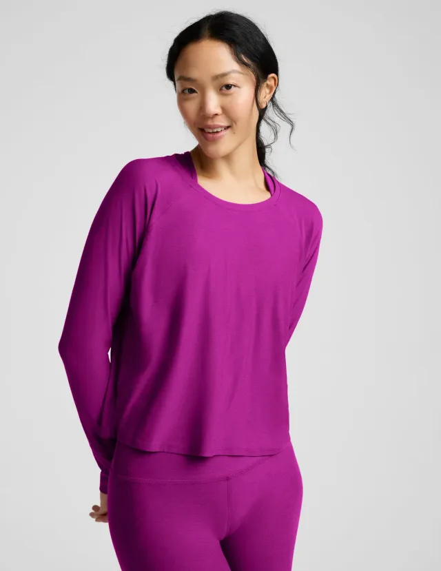 Beyond Yoga Featherweight Daydreamer Pullover tröja Berry Bliss Heather lätt