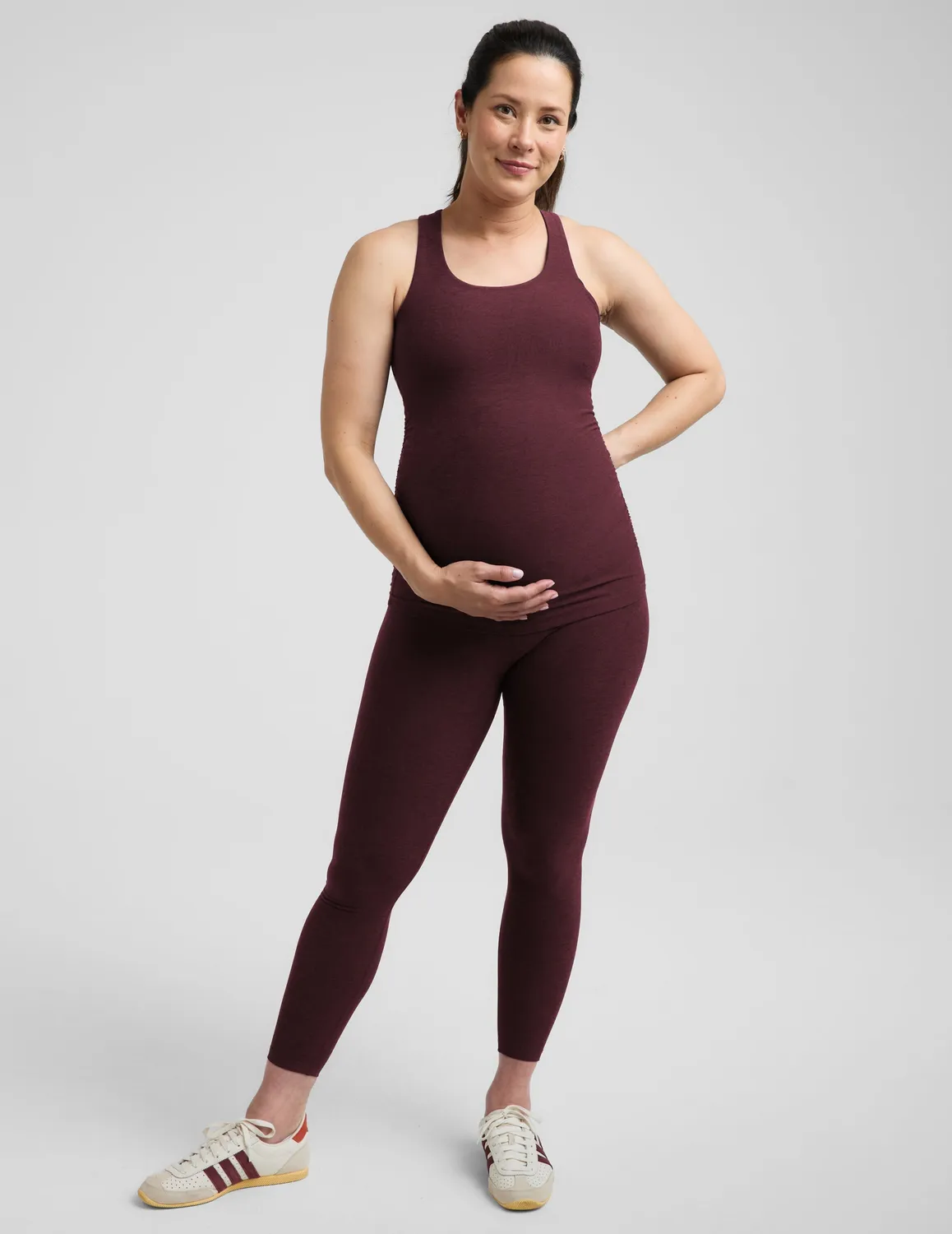 Beyond Yoga Spacedye Bases Covered Maternity Tank linne Cabernet Heather gravid