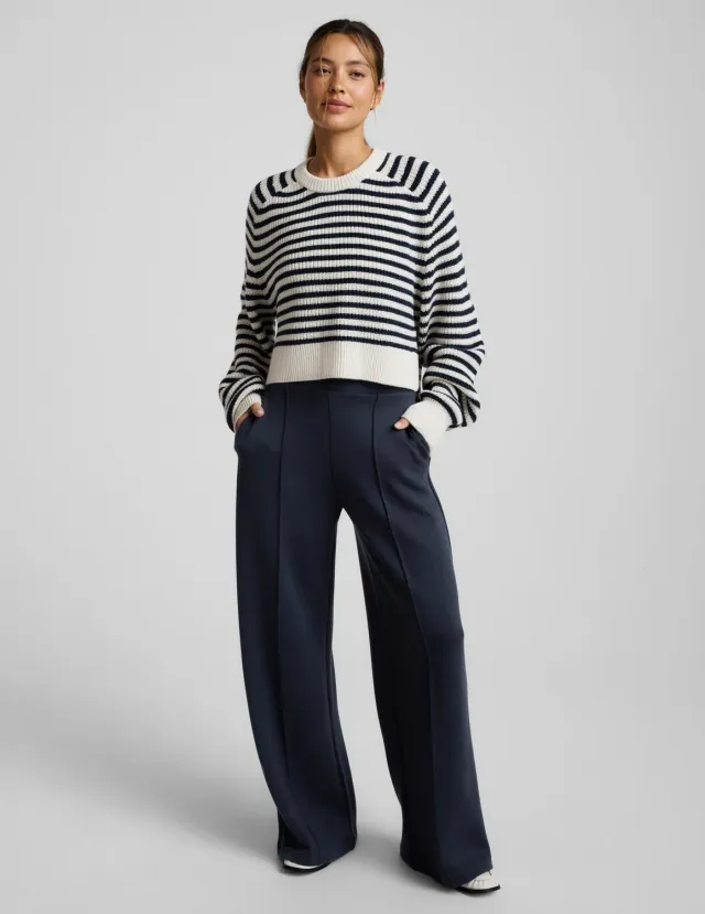Beyond Yoga Ready For Anywhere Hi Lo Sweater tröja Nocturnal Navy Stripe
