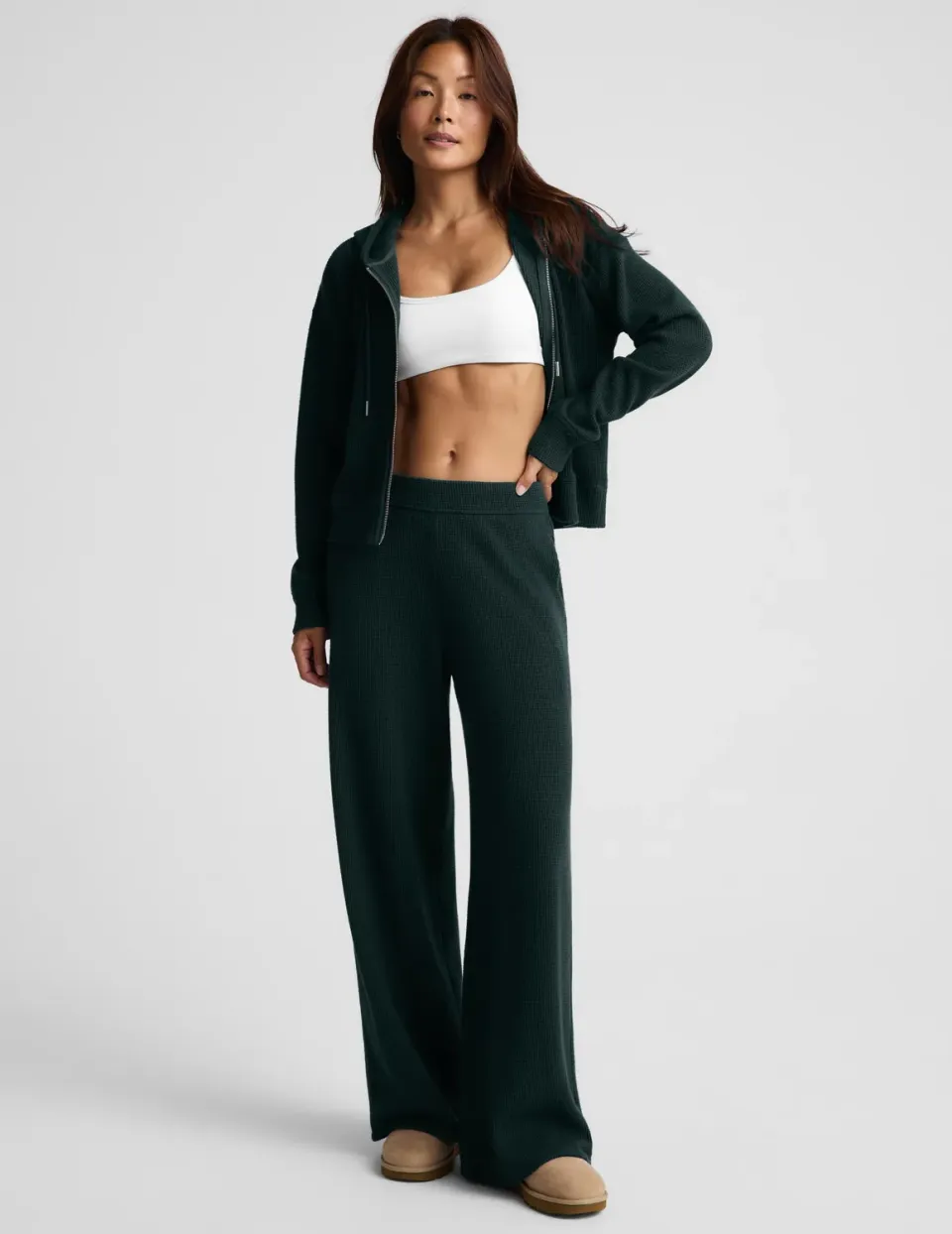 Beyond Yoga Rest Day Waffle Wide Leg Pant mjukisbyxor grön fickor