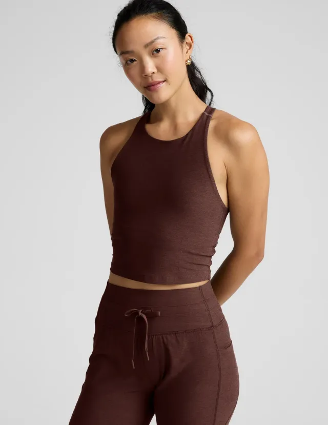 Beyond Yoga Spacedye Refocus Cropped Tank linne Iced Mocha Heather med bh
