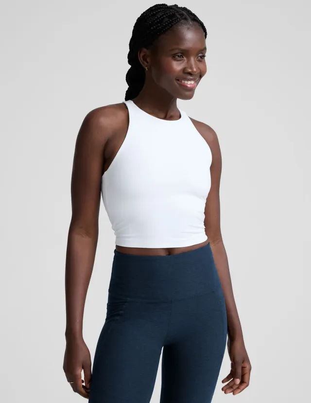 Beyond Yoga Spacedye Refocus Cropped Tank linne Cloud White inbyggd BH