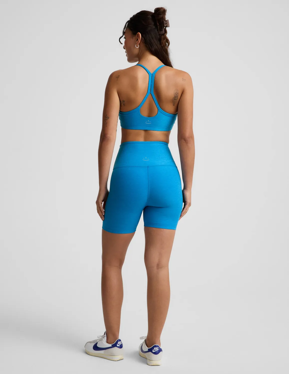 Beyond Yoga Spacedye Keep Pace 5" bikershorts Malibu Lagoon blå melerad