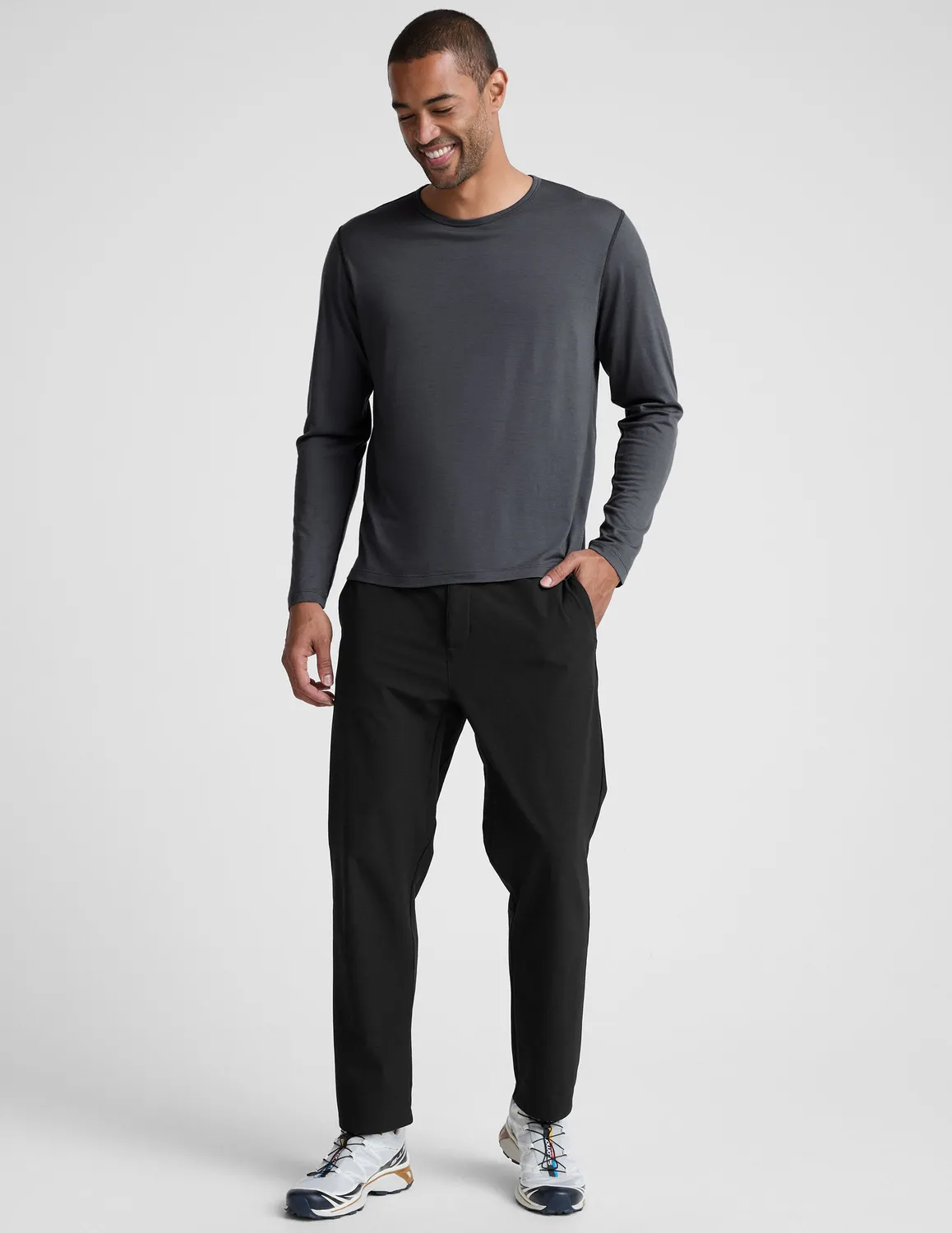 Beyond Yoga Merino Wool Men's Long Sleeve Crew tröja Obsidian Slate