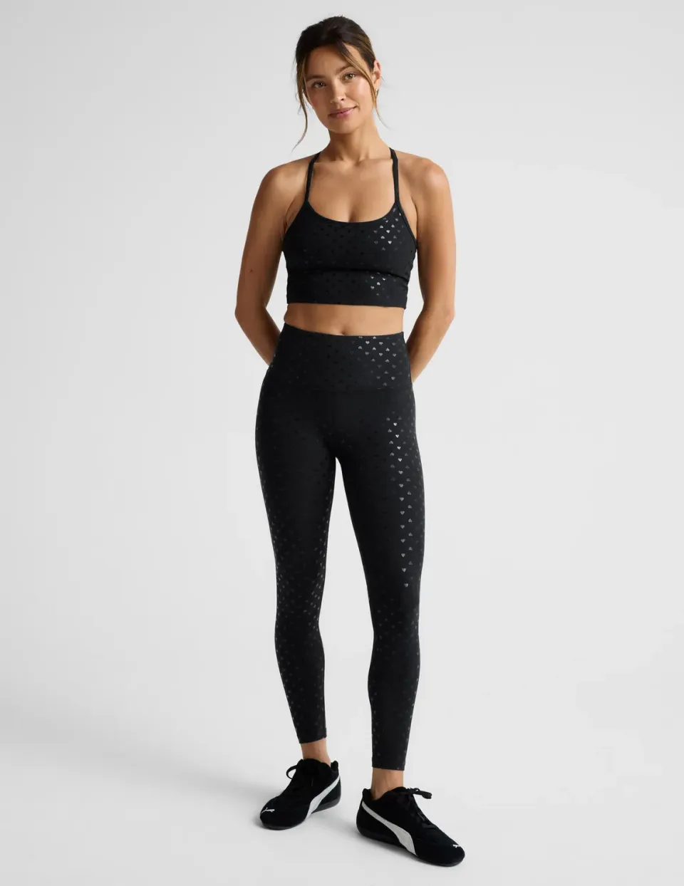Beyond Yoga SoftShine High Waisted Midi Legging leggings Darkest Night hjärtmönster