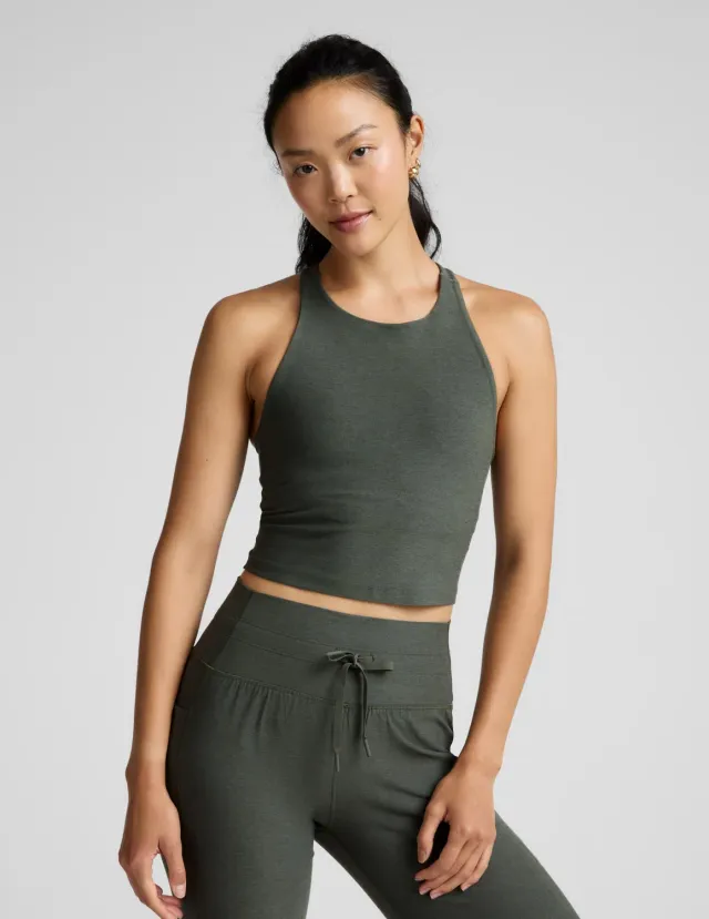 Beyond Yoga Spacedye Refocus Cropped Tank linne Dusty Forest Heather med bh
