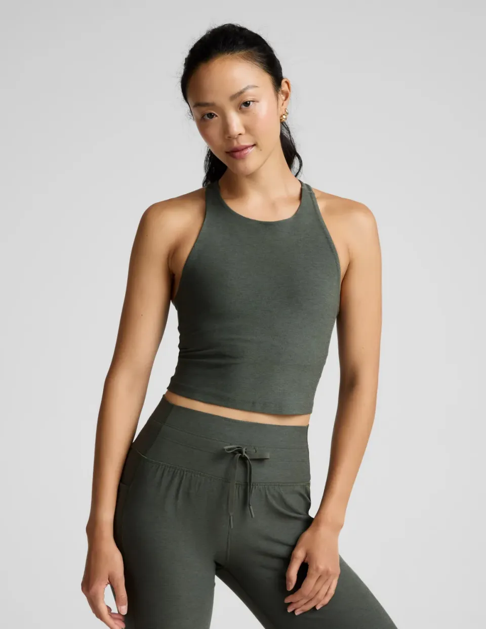 Beyond Yoga Spacedye Refocus Cropped Tank linne Dusty Forest Heather med bh
