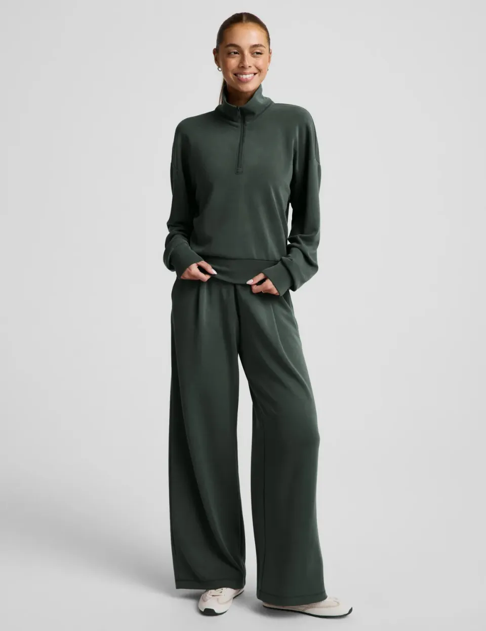Beyond Yoga Luxe Sandwash Half Zip Pullover sweatshirt Slate Green stretch