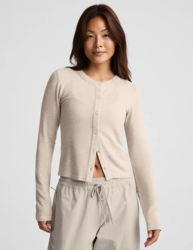 Beyond Yoga LuxeLayer Fitted Cardigan kofta Oatmeal Heather figurnära