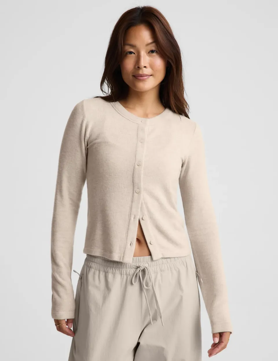 Beyond Yoga LuxeLayer Fitted Cardigan kofta Oatmeal Heather figurnära