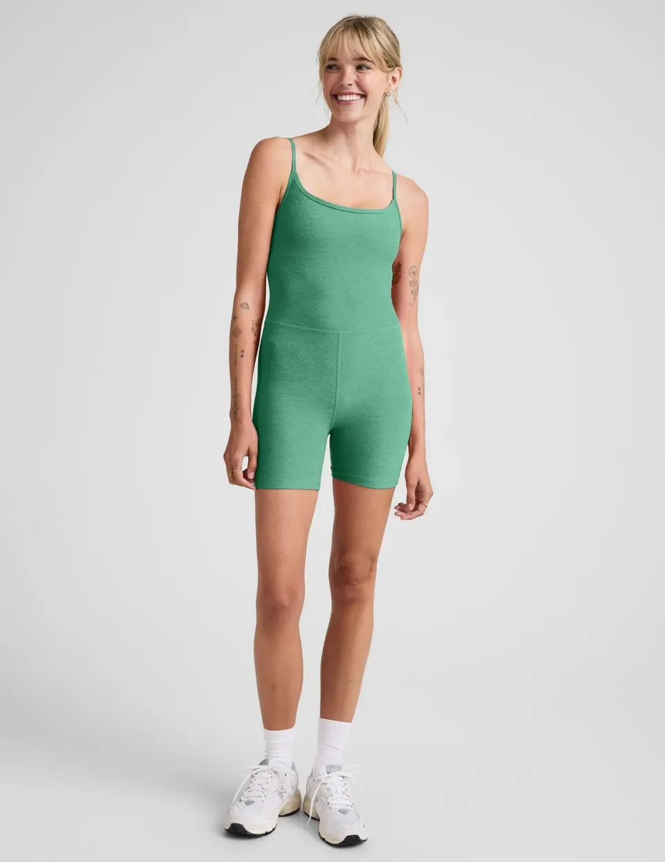 Beyond Yoga Spacedye Keep Pace Biker jumpsuit Bright Emerald Heather med BH