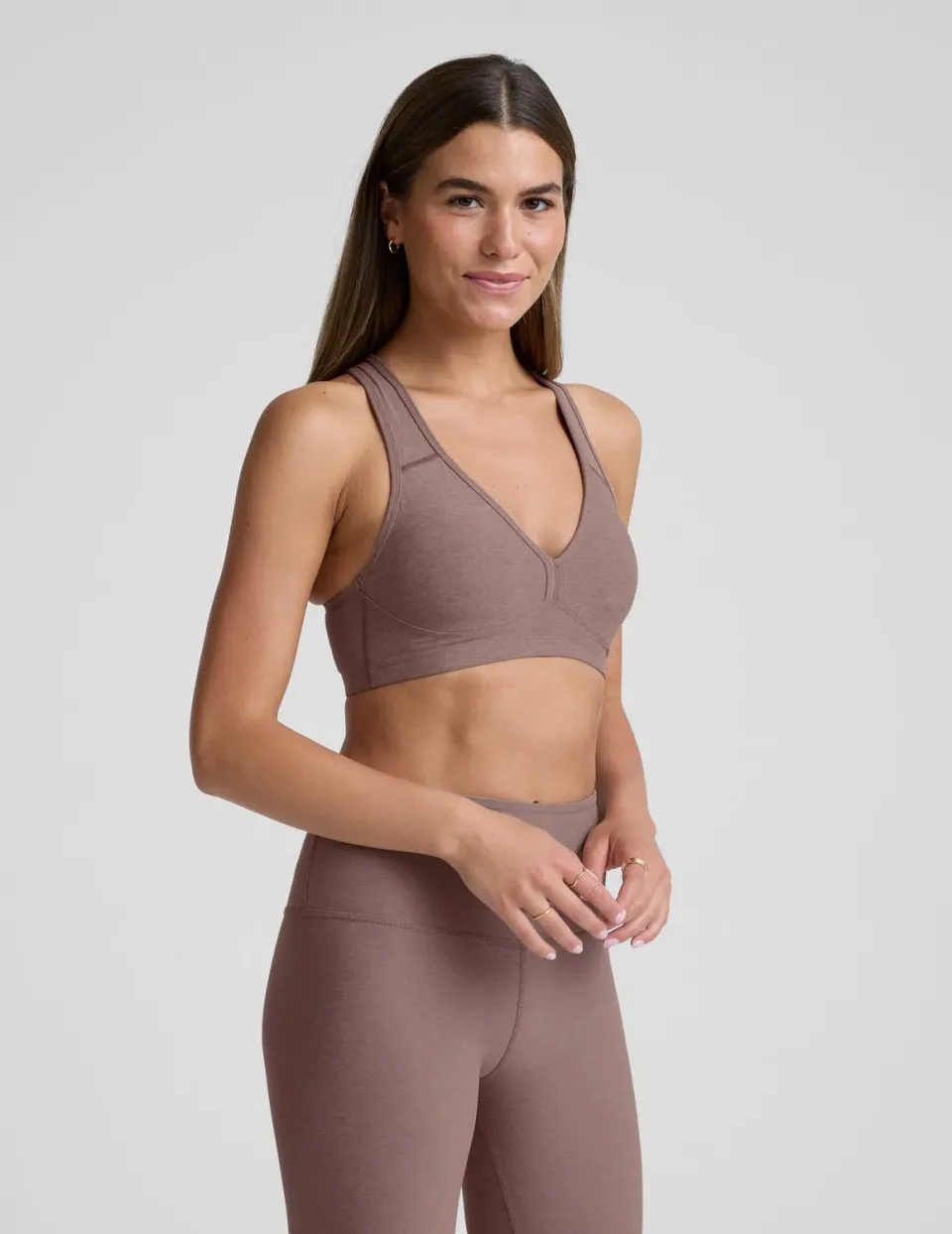 Beyond Yoga Spacedye Lift Your Spirits sportbh Rosey Taupe Heather mellanstöd