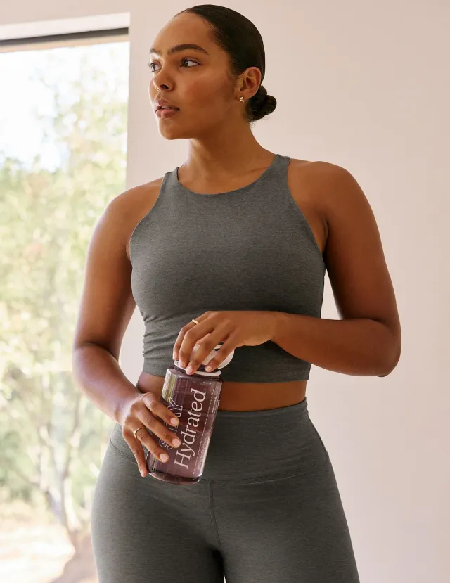 Beyond Yoga Spacedye Refocus Cropped Tank topp True Gray Heather inbyggd bh