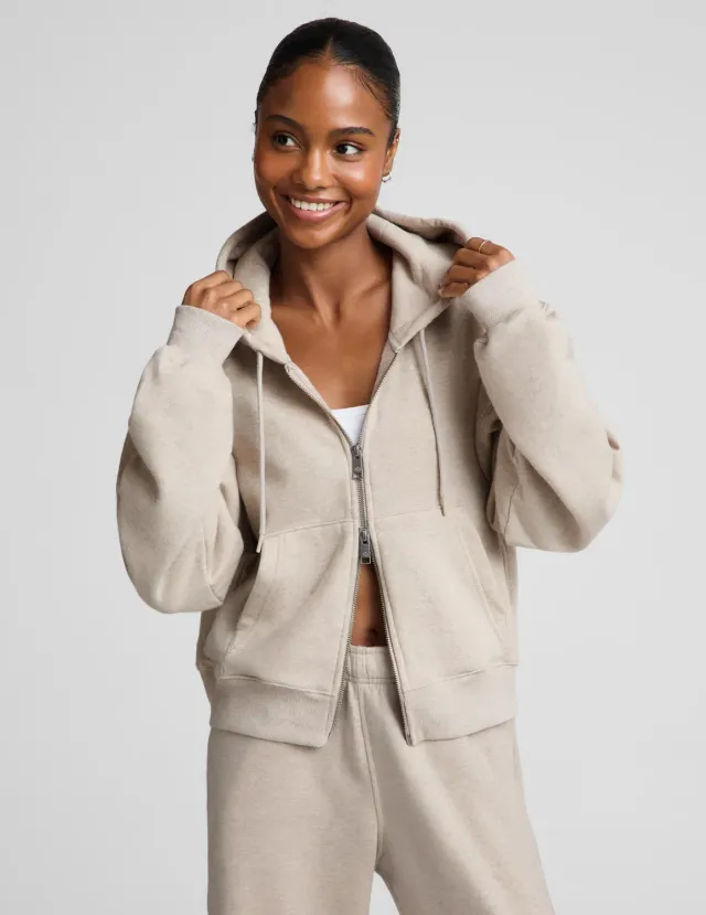 Beyond Yoga LuxeFleece 2.0 Hooded Full-Zip Jacket hoodie Oatmeal Heather mjuk